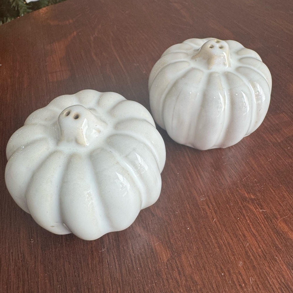 Food Network Cream Ceramic Pumpkin Salt and Pepper Shakers